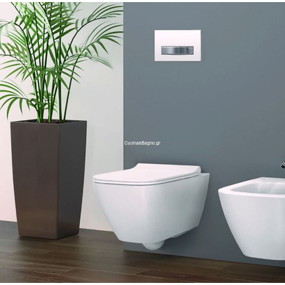 Geberit Λεκάνη Κρεμαστή Smyle Square Rimfree Με Κάλυμμα Slim Soft Close Λευκό
