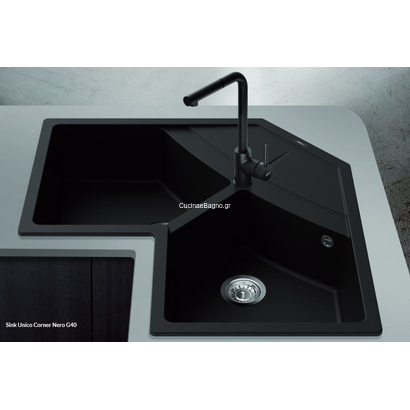 Elleci Unico Corner Nero 83x83 Νεροχύτης Γωνιακός Γρανίτης