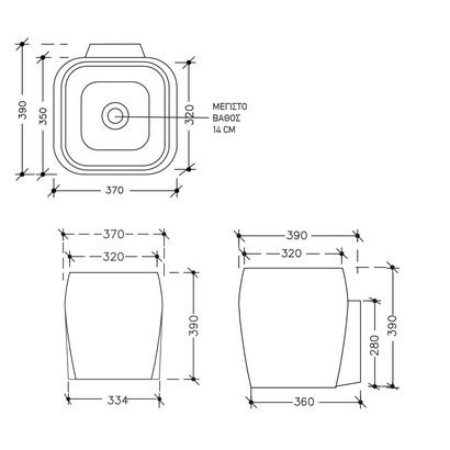 Athos 37 Νιπτήρας Πορσελάνης Επιτραπέζιος & Επίτοιχος 37x39