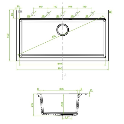 LAVEO Tau Grey 90x50 Νεροχύτης Γρανίτης