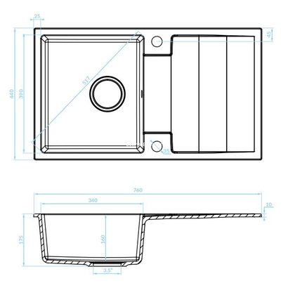 LAVEO Rab Grey 76x44 Νεροχύτης Γρανίτης