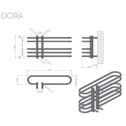 Karag Dora Nero 70x40 Μαύρο Θερμαντικό Σώμα Μπάνιου