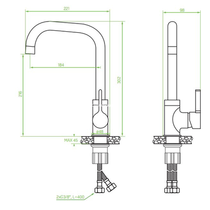 LAVEO Lena Grey Granite Μπαταρία Κουζίνας BKU 965D
