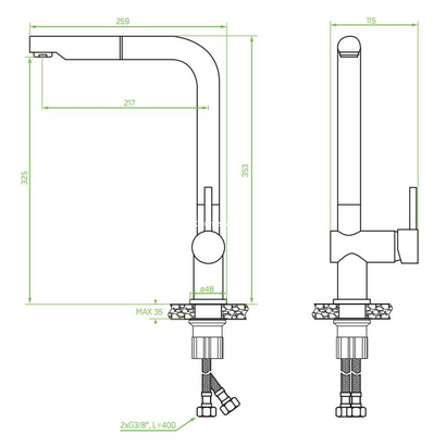 LAVEO Luna White Μπαταρία Κουζίνας Με Ντους BLZ 669D