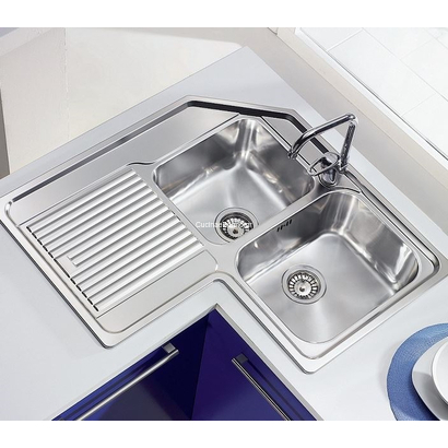 Sanitec 11298 Zenith 83x83 2VD-2vs Σαγρέ Inox Νεροχύτης Γωνιακός