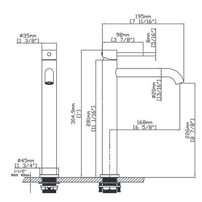 KARAG Artemis Nero B99002-N Μπαταρία Νιπτήρα Επιτραπέζια Μαύρη