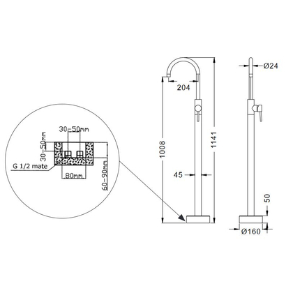 Karag Artemis Nero S28223-N Μπαταρία Νιπτήρα Επιδαπέδια Μαύρη