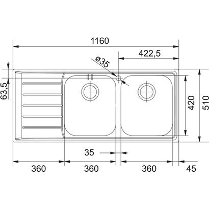 Franke Neptune NEX 621-116 Νεροχύτης Inox 116x51 101.0191.485/101.0191.486