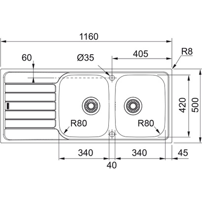 Franke Spark SKX 621 Νεροχύτης Inox 116x50 101.0298.444
