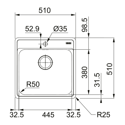 Franke Bell BCX 610-51 Νεροχύτης Inox 51x51 101.0618.540