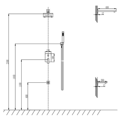 Karag Delos Nero CFT205-BL Σετ Εντοιχισμού Ντουζιέρας Μαύρο