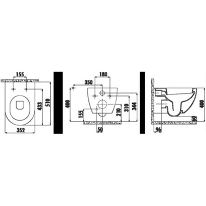 Creavit Free Rimless Berry Matt 51x35 Λεκάνη Κρεμαστή Με Κάλυμμα