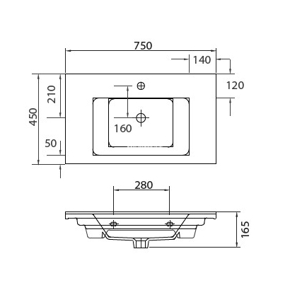 Karag Etna-1075 νιπτήρας 75x45 Επικαθήμενος Επίπλου / Κρεμαστός
