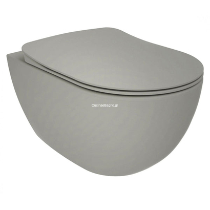 Creavit Free Rimless Cool Grey 51x35 Λεκάνη Κρεμαστή Με Κάλυμμα