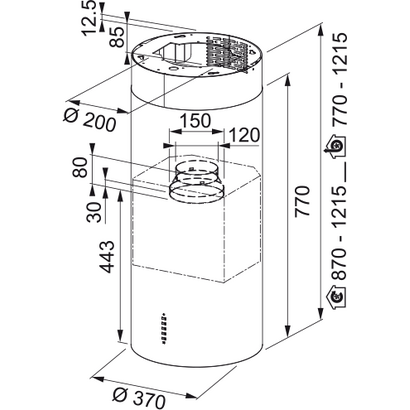 Franke Tube FTU PLUS 3707 I XS Inox Κεντρική Καμινάδα 335.0588.221