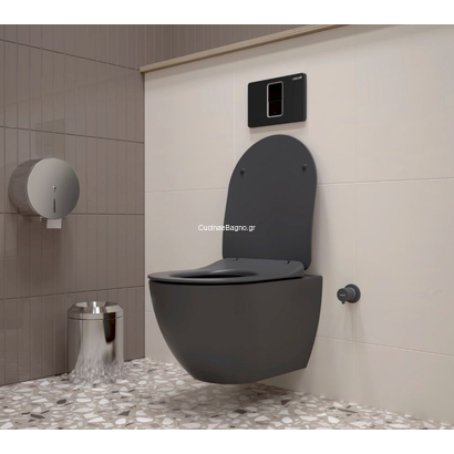 Creavit Free Rim-Off Antracite Matt 51x35 Λεκάνη Κρεμαστή Με Κάλυμμα