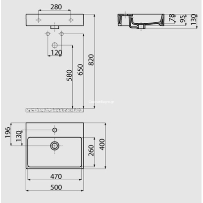 Creavit NX242 Νιπτήρας Επιτραπέζιος/Κρεμαστός 50x40 White TEMA