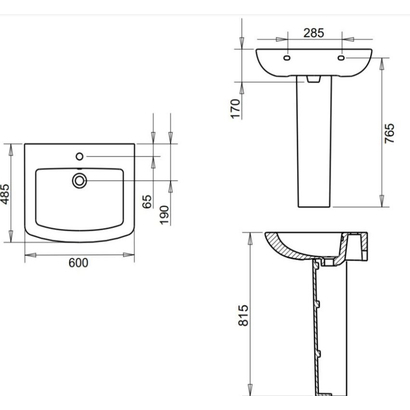 PL060 60x48,5 Νιπτήρας Με Κολώνα TEMA
