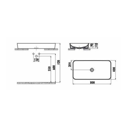 Creavit ULTRA UL080W 80x40 Νιπτήρας Επιτραπέζιος TEMA