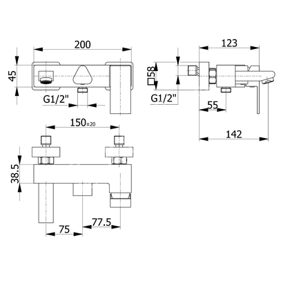 DEMM Kuovadis 9500 N Black Matt Μπαταρία Λουτρού Μαύρη TEMA