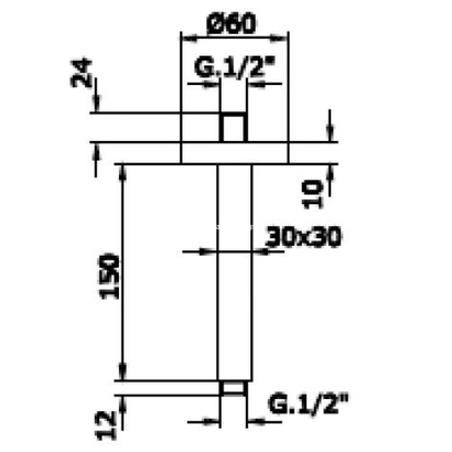 DEMM 6467 N Βραχίονας 15cm Οροφής Τετράγωνος Black Matt Μαύρος