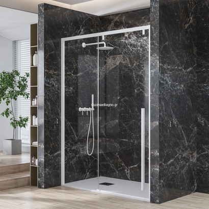 Karag Santorini 400 Bianco 150x200 Cm Πόρτα Ντουζιέρας Συρόμενη Προφίλ Λευκό ΔΙΑΦΑΝΗ