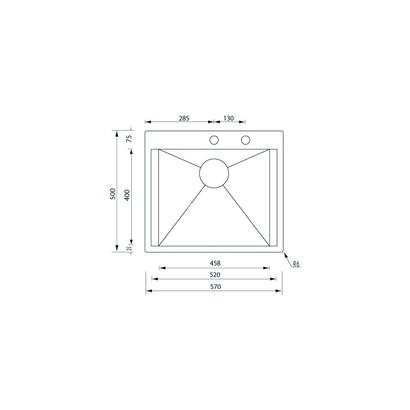 Sanitec 15222 Focus Mix 57x50 1V Νεροχύτης Ανοξείδωτος