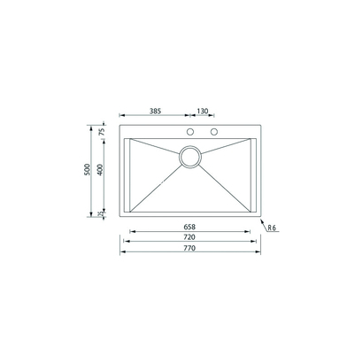 Sanitec 15223 Focus Mix 77x50 1V Νεροχύτης Ανοξείδωτος