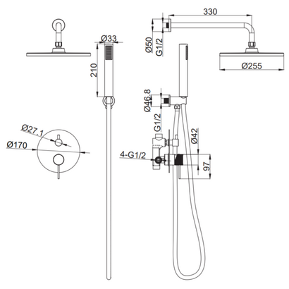 Xenon 16010 N Σετ Εντοιχισμού Ντουζιέρας Μαύρο TEMA