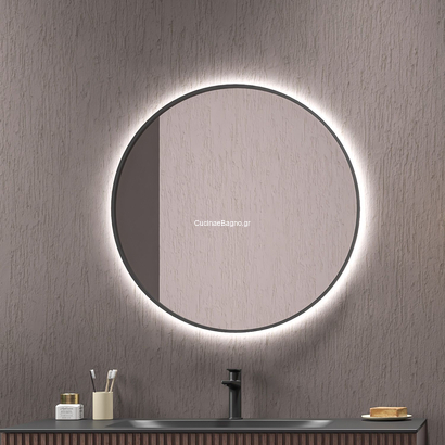 Karag Sharon 800 Black Φ80 Καθρέπτης Με Κρυφό Φωτισμό Led & Μαύρο Πλαίσιο