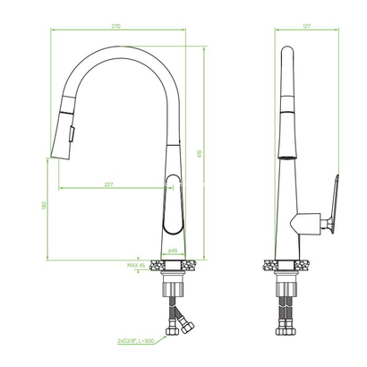 LAVEO Nalda Black Μπαταρία Κουζίνας Ντους BAY 769D
