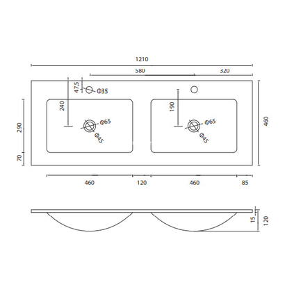 Karag VETRO 103120 BLACK 121x46 Νιπτήρας Επίπλου Κρυστάλλινος - Με Δύο Γούρνες