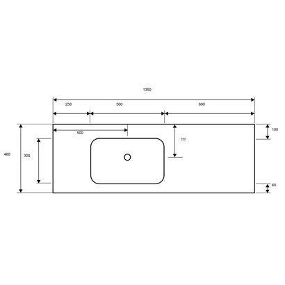 Karag SPACE 135x46 Νιπτήρας Επίπλου Solid - Αριστερή Γούρνα