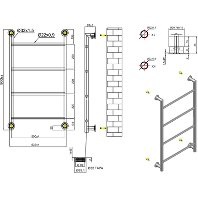Karag Design 6-900 56x 90 Λευκό Θερμαντικό Σώμα Μπάνιου
