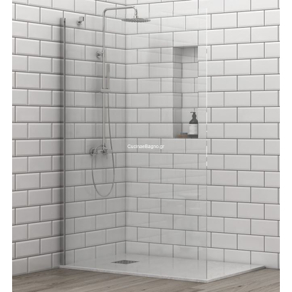 KARAG FREE-1 Inox 120x190 Κρύσταλλο Σταθερό Ντουζιέρας Με Αντηρίδα ΔΙΑΦΑΝΟ