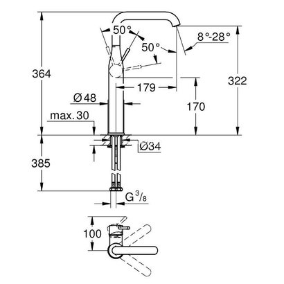 Grohe Essence 24170DC1 Supersteel Μπαταρία Νιπτήρος Επιτραπέζια