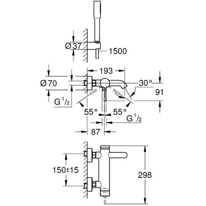 Grohe Essence 25249001 Χρωμέ Μπαταρία Λουτρού Πλήρης