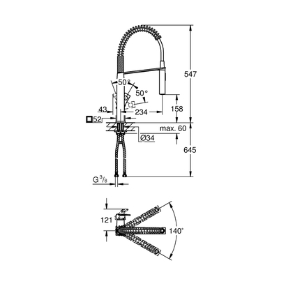 Grohe Eurocube 31395000 Μπαταρία Κουζίνας Ψηλή Ντους με διακόπτη αλλαγή ροής