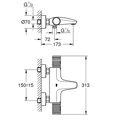 Grohe Grohtherm 1000 Performance 34830000 Μπαταρία Λουτρού Θερμοστατική