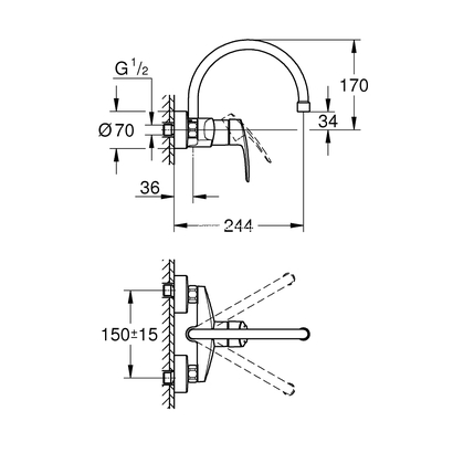 Grohe Eurosmart 32482003 Μπαταρία Κουζίνας Τοίχου Αναμεικτική