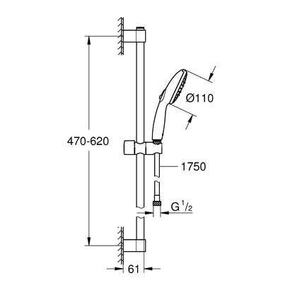 Grohe Tempesta 110 27644003 60cm Βέργα Ντους Με Σπιράλ & Ντους Χειρός