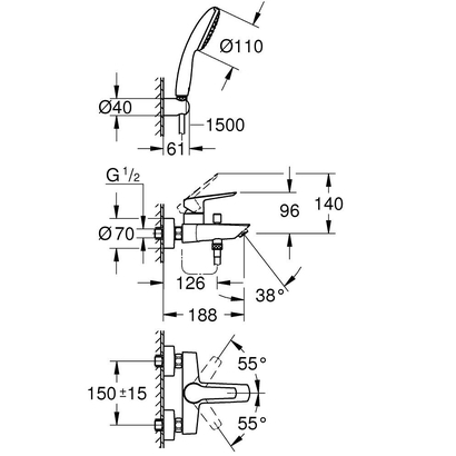 Grohe Eurosmart 3 25276003 Μπαταρία Λουτρού Πλήρης