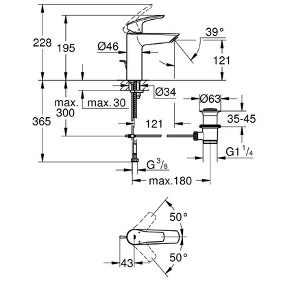 Grohe Eurosmart 3 M-Size Black Matt 233222433 Μπαταρία Νιπτήρα
