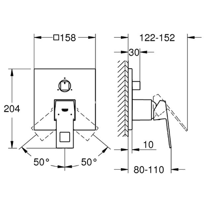 Grohe Eurocube 24094AL0 Brushed Hard Graphite Εξωτερικό Μέρος Μίκτη 3 Ροών