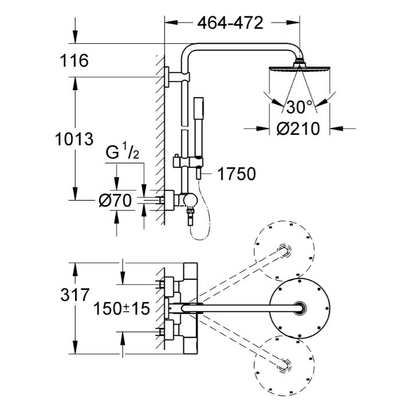 Grohe Rainshower 22119KF0 Phatom Matt Στήλη Ντους Με Θερμοστατική Μπαταρία