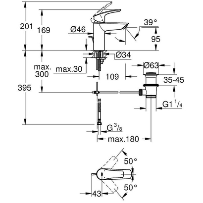 Grohe Eurosmart 3 S-Size Black Matt 332652433 Μπαταρία Νιπτήρα