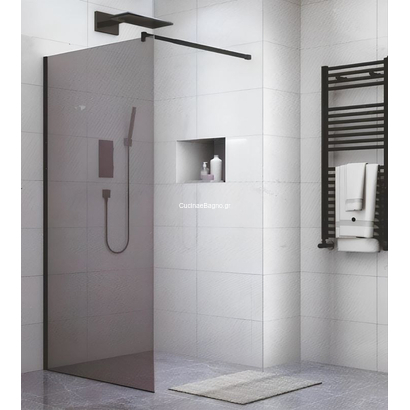 Gloria Panel Grey 80x195 Σταθερό Κρύσταλλο Ντουζιέρας FUME Μαύρο Προφίλ 80-1602