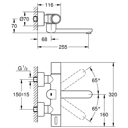 Grohe Eurosmart Cosmopolitan E Special 36455000 Μπαταρία Τοίχου Ηλεκτρονική Θερμοστατική Με Φωτοκύτταρο