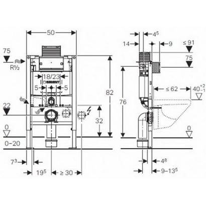 Geberit 111.003.00.1 OMEGA DUOFIX (12cm) 82cm 6/3L Καζανάκι Εντοιχισμού Για Διπλό Τούβλο / Γυψοσανίδα
