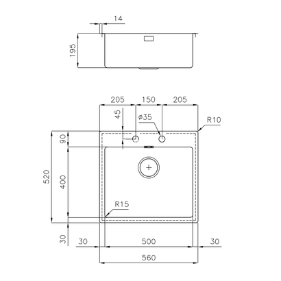 Foster ΚΕ Filotop Inox 56x52 Νεροχύτης Ανοξείδωτος 2265050